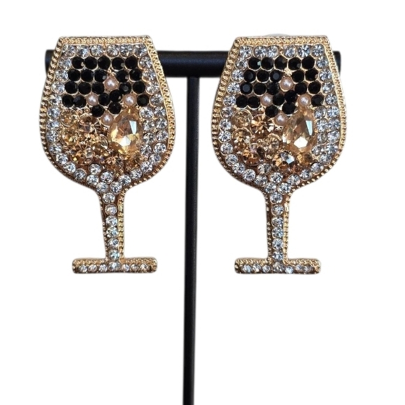 Isaac Mizrahi Jewelry - Issac Mizrahi Wine Glass Rhinestone Goldtone Earrings
